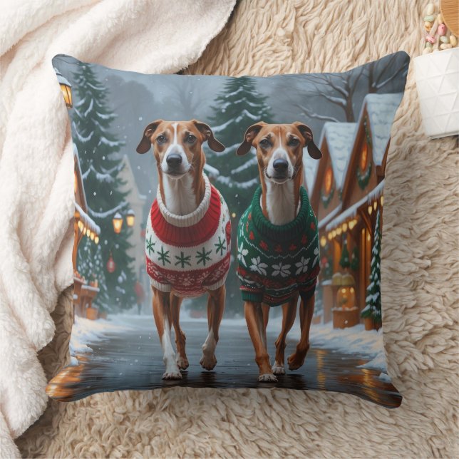 Greyhound Dogs Christmas Snow Holiday Kissen (Decke)