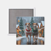 Greyhound Dogs Christmas Snow Holiday Magnet (Vorderseite/Rückseite)