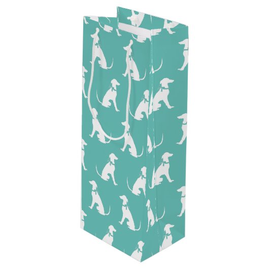 Greyhound Doppy Puppy Geschenktüte Für Weinflaschen (Vorderseite Schrägansicht)