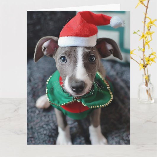 Greyhound Elf Puppy Christmas Card Karte (Gelbe Blume)