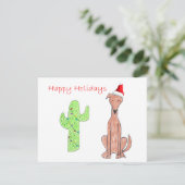 Greyhound Fawn Cactus Christmas Feiertagskarte (Stehend Vorderseite)