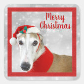 Greyhound Frohe Weihnachten Quadratischer Aufkleber (Vorderseite)