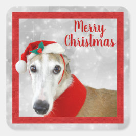 Greyhound Frohe Weihnachten Quadratischer Aufkleber