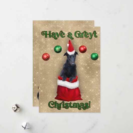 Greyhound Greyt Christmas Santa Sack Feiertagskarte (Vorderseite/Rückseite Beispiel)