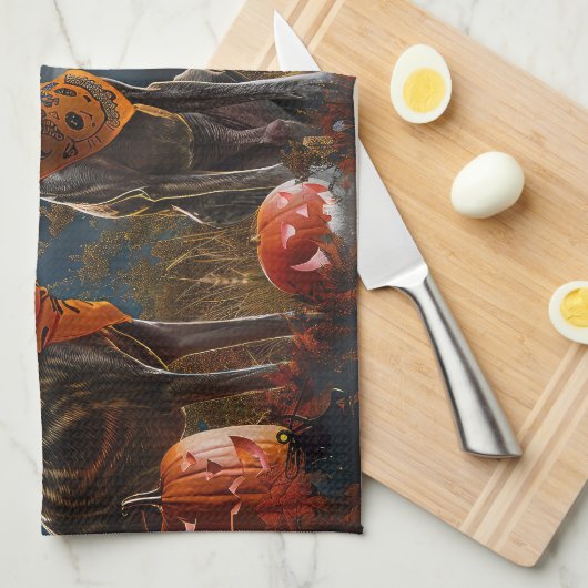 Greyhound Halloween Spooky Geschirrtuch (Viertel Falte)