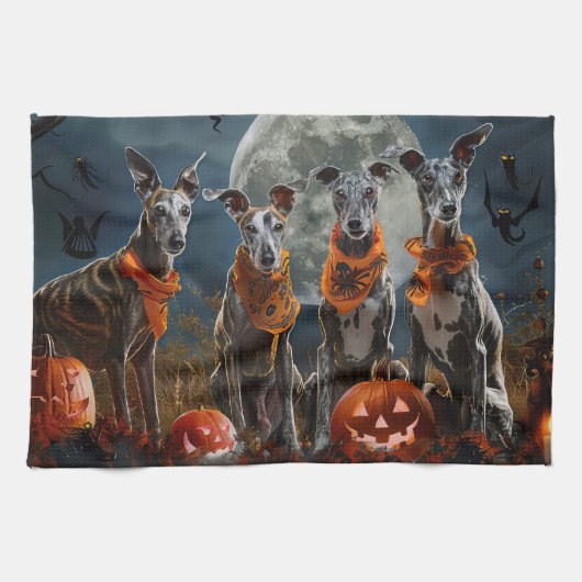 Greyhound Halloween Spooky Geschirrtuch (Horizontal)