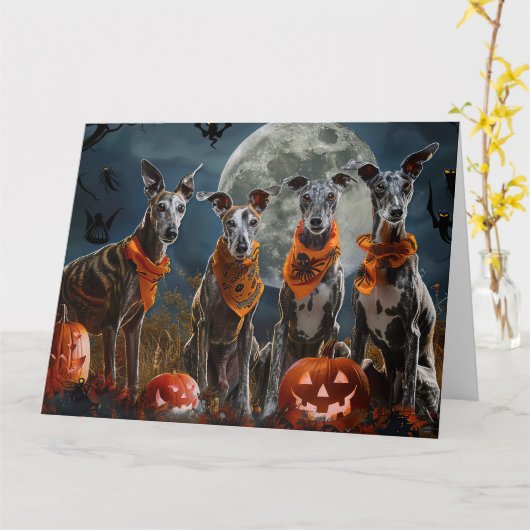 Greyhound Halloween Spooky Karte (Gelbe Blume)