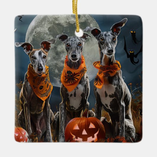 Greyhound Halloween Spooky Keramikornament (Vorderseite)