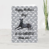 Greyhound Happy Mütter Tag auf grauen Silhouetten Karte (Vorderseite)