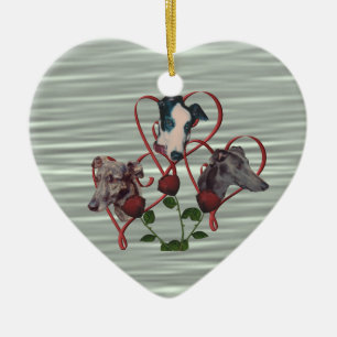 Greyhound Hearts Rose Trio Dog Ornament