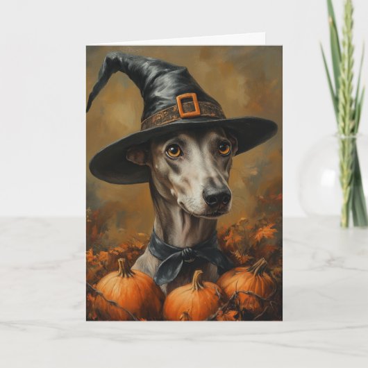 Greyhound Hexe Halloween Feiertagskarte (Vorderseite)