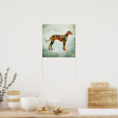 Greyhound Hund Art Print Floral Poster (Küche)