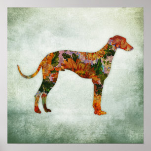 Greyhound Hund Art Print Floral Poster