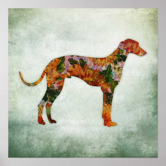 Greyhound Hund Art Print Floral Poster (Vorne)