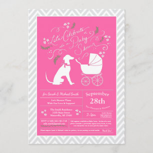 Greyhound Hund Baby Dusche Pink Einladung