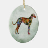 Greyhound Hund floral auf grün Keramik Ornament (Rechts)