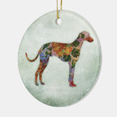 Greyhound Hund floral auf grün Keramik Ornament (Links)