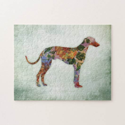 Greyhound Hund floral auf grün Puzzle (Horizontal)