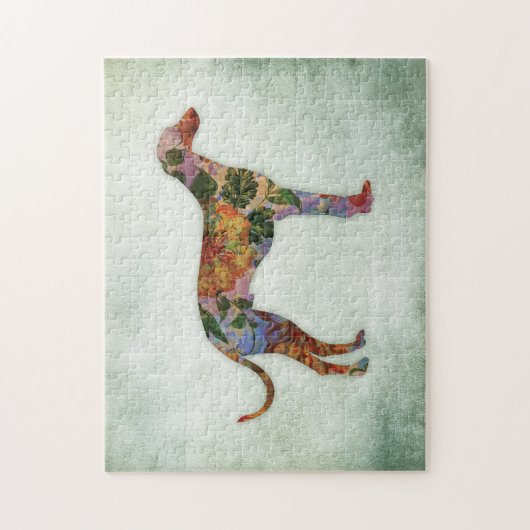 Greyhound Hund floral auf grün Puzzle (Vertikal)