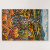 Greyhound Hund Herbst Ernte Erntedank Puzzle (Horizontal)