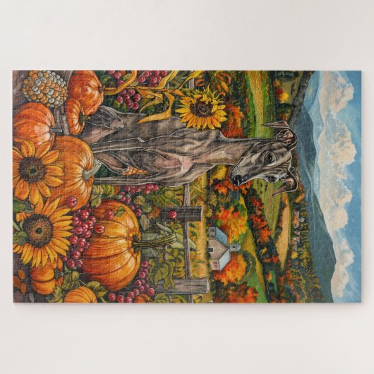 Greyhound Hund Herbst Ernte Erntedank Puzzle (Horizontal)