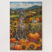 Greyhound Hund Herbst Ernte Erntedank Puzzle (Vertikal)