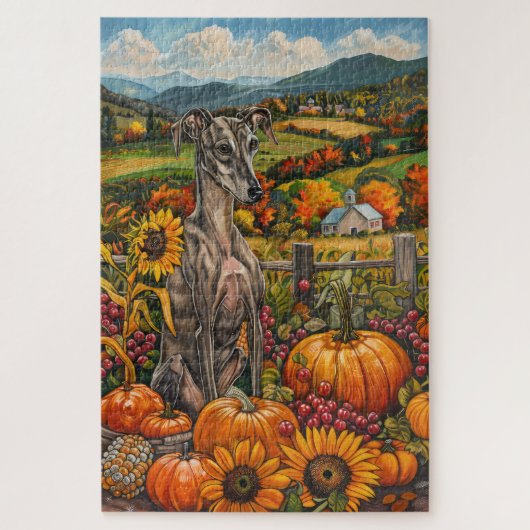 Greyhound Hund Herbst Ernte Erntedank Puzzle (Vertikal)