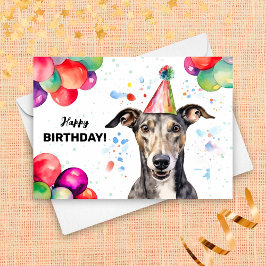 Greyhound Hund mit Balloons und Party Hat Geburtst Karte