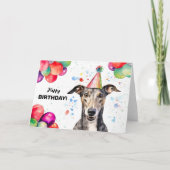 Greyhound Hund mit Balloons und Party Hat Geburtst Karte (Vorderseite)