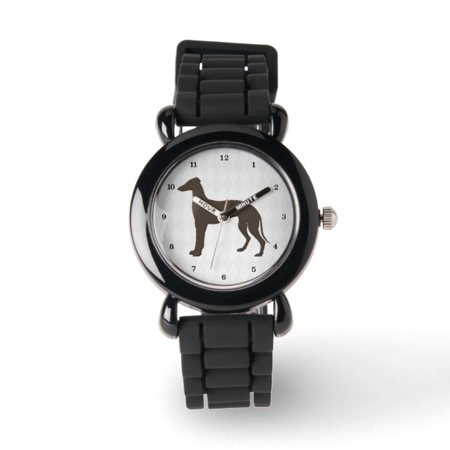 Greyhound Hund Silhouette auf Diamantformen Armbanduhr (Vorderseite)