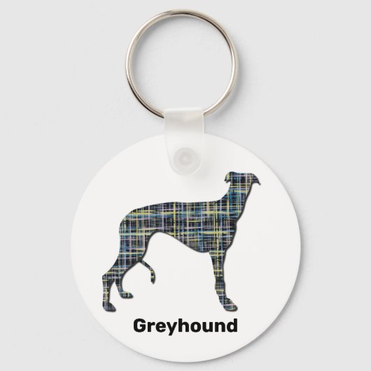Greyhound Hund Silhouette Gelb & Blau Gitter Schlüsselanhänger (Vorderseite)