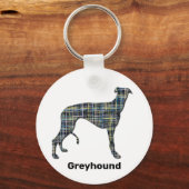 Greyhound Hund Silhouette Gelb & Blau Gitter Schlüsselanhänger (Vorderseite)