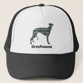 Greyhound Hund Silhouette Gelb & Blau Gitter Truckerkappe