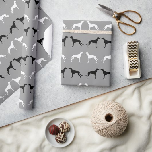 Greyhound Hund Silhouetten Muster Geschenkpapier (Kunsthandwerk)