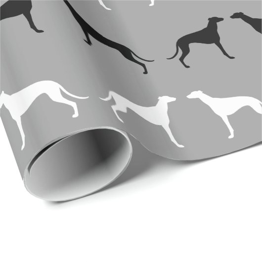 Greyhound Hund Silhouetten Muster Geschenkpapier (Rolleneckpunkt)