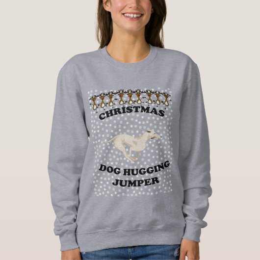 Greyhound Hund Weihnachts-Hund umarmt Sweatshirt (Vorderseite)