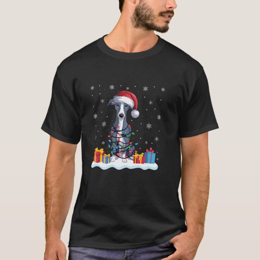 Greyhound Hund Weihnachtsmannmütze Weihnachtsbaum  T-Shirt (Vorderseite)