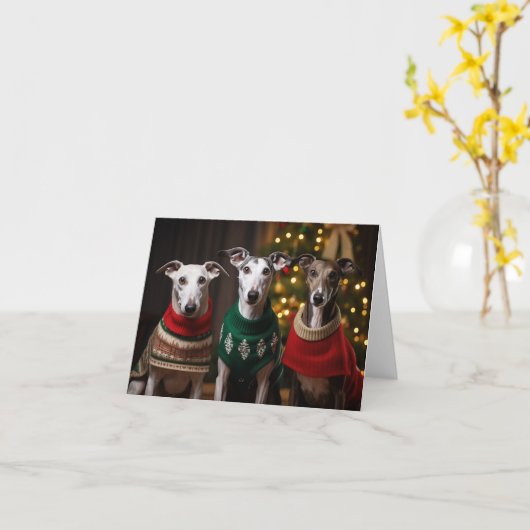 Greyhound Hunde Weihnachtskarte Karte (Gelbe Blume)