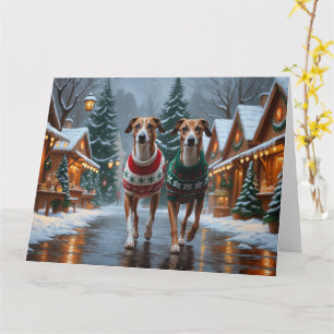 Greyhound Hunde Weihnachtsschnee Urlaub Karte