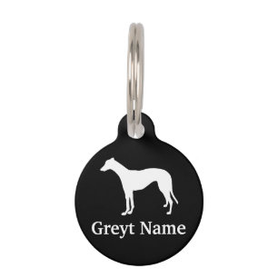 Greyhound ID Stehende Silhouette Weiß auf Schwarz Haustiermarke