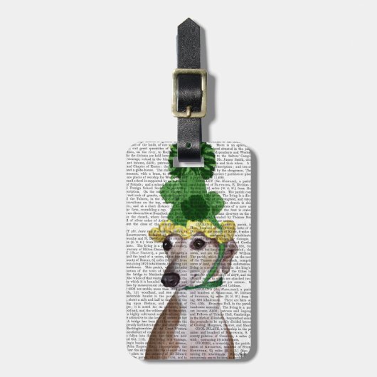 Greyhound in Grüner Nylonhut 2 Gepäckanhänger (Vorderseite vertikal)