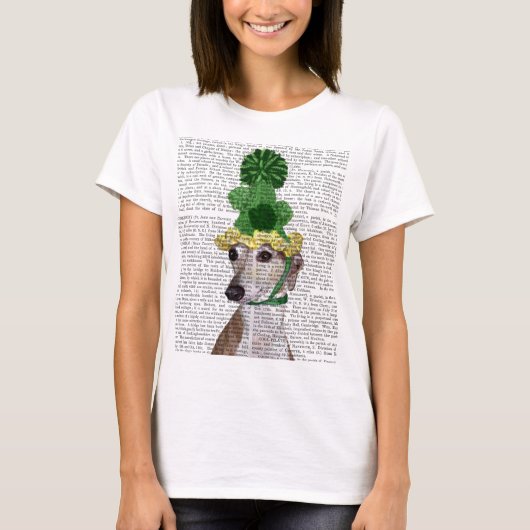 Greyhound in Grüner Nylonhut 2 T-Shirt (Vorderseite)