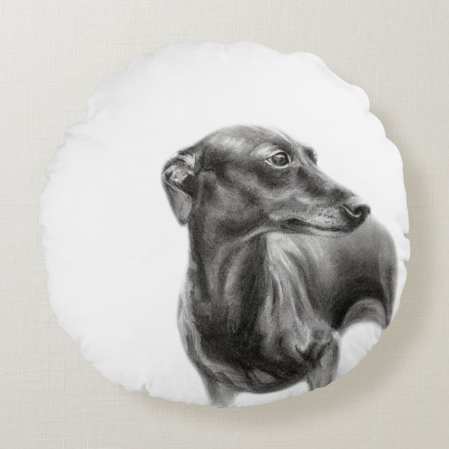 Greyhound-Kohle Zeichnend Rundes Kissen (Vorderseite)