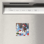 Greyhound läuft im Schnee mit Weihnachtshut Magnet (In Situ (Geschirrspüler))