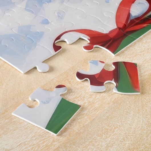 Greyhound läuft im Schnee mit Weihnachtshut Puzzle (Seite)