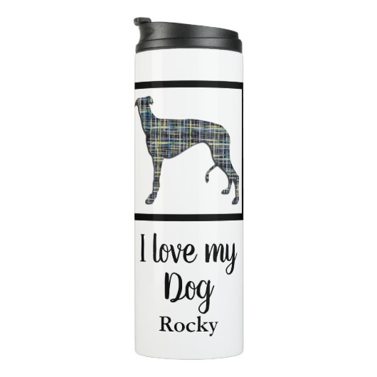 Greyhound/Lurchenhund Hund Gelb & Blau Silhouette Thermosbecher (Nach rechts gedreht)