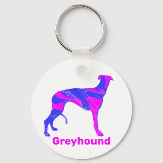 Greyhound / Lurchenhund Silhouette Hot Pink & Blue Schlüsselanhänger (Vorderseite)
