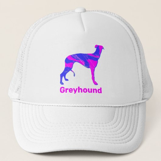 Greyhound / Lurchenhund Silhouette Hot Pink & Blue Truckerkappe (Vorderseite)