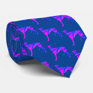 Greyhound Lurcher Dog Pink Silhouette Blue Neck Krawatte