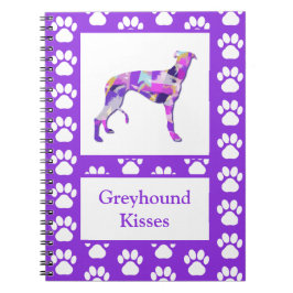 Greyhound Lurcher Dog Silhouette Paw Lila PY&B Notizblock